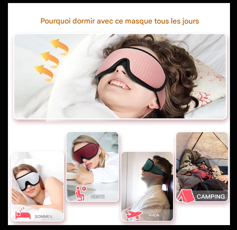 Masque de Sommeil 3D Ergonomique – 100 % Opaque, Ultra Confortable, Mousse à Mémoire de Forme
