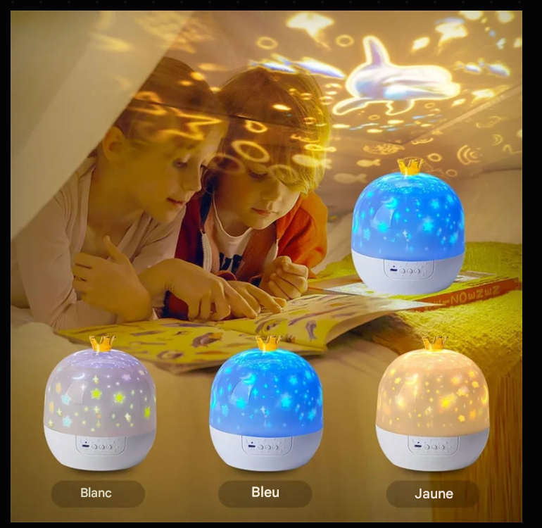Lampe de Projection Étoilée Couronne – Rotative, Télécommande, 6 Films, LED Multicolore