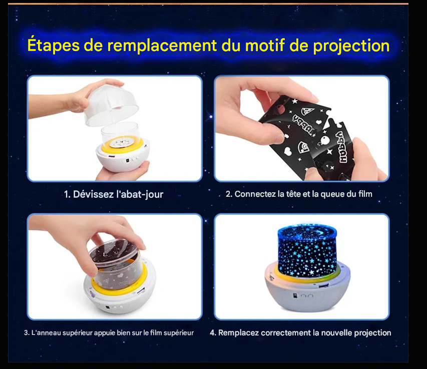 Lampe de Projection Étoilée Couronne – Rotative, Télécommande, 6 Films, LED Multicolore