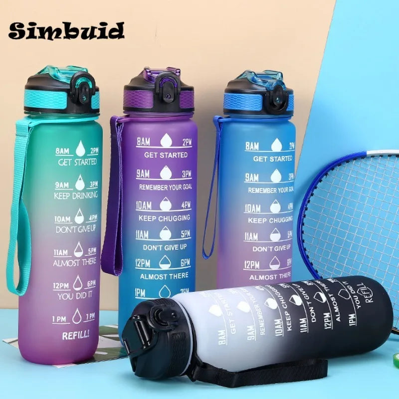 Bouteille d'Eau Sport 3 Tailles – Graduation Motivation avec Marquage Horaire et Anti-Fuite | Bouteille de Sport pour Gym et Outdoor