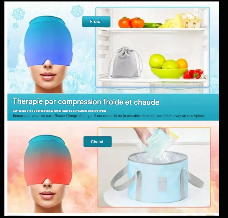 Casquette de Soulagement Migraine – Thérapie Chaud/Froid | Casque Gel Compressible 360°