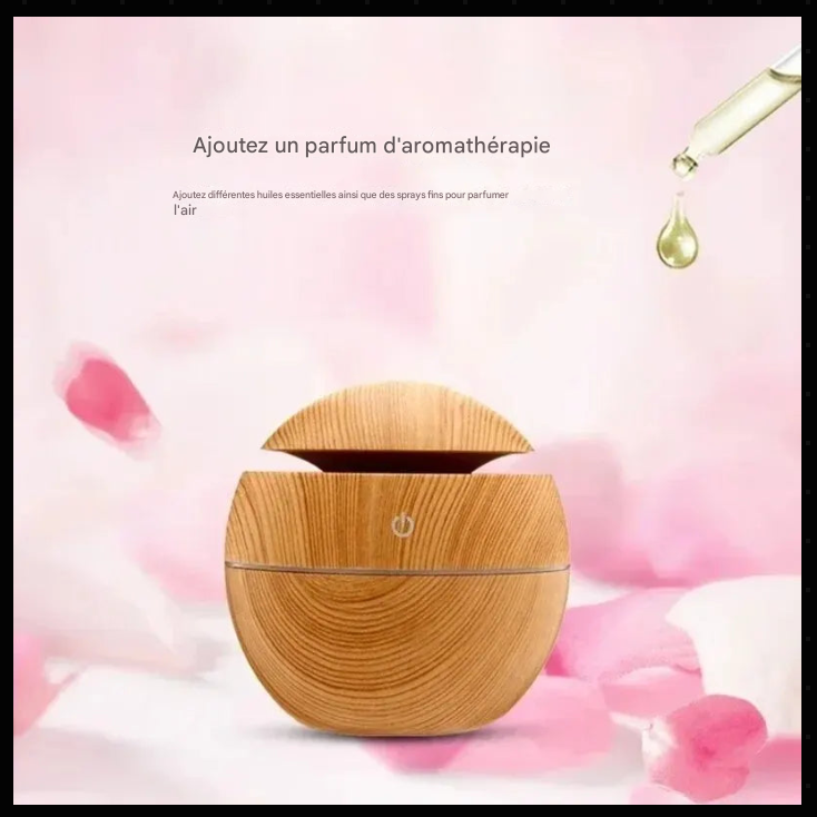 Diffuseur d’Huiles Essentielles USB – Humidificateur Ultrasonique Bois Mini | Brumisateur Silencieux LED