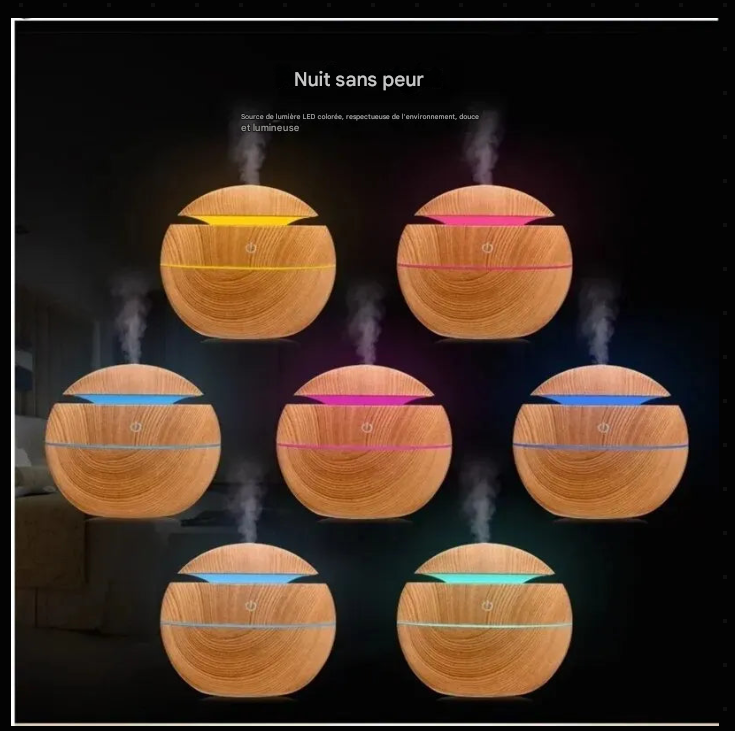 Diffuseur d’Huiles Essentielles USB – Humidificateur Ultrasonique Bois Mini | Brumisateur Silencieux LED
