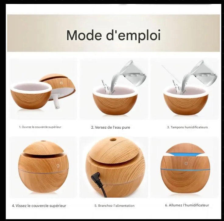 Diffuseur d’Huiles Essentielles USB – Humidificateur Ultrasonique Bois Mini | Brumisateur Silencieux LED