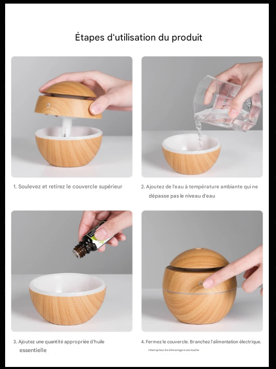 Diffuseur d’Huiles Essentielles USB – Humidificateur Ultrasonique Bois Mini | Brumisateur Silencieux LED