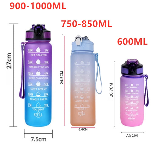Bouteille d'Eau Sport 3 Tailles – Graduation Motivation avec Marquage Horaire et Anti-Fuite | Bouteille de Sport pour Gym et Outdoor