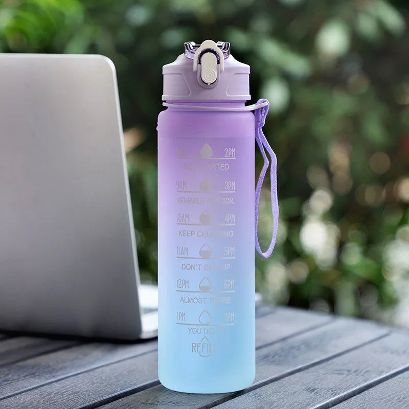 Bouteille d'Eau Sport 3 Tailles – Graduation Motivation avec Marquage Horaire et Anti-Fuite | Bouteille de Sport pour Gym et Outdoor