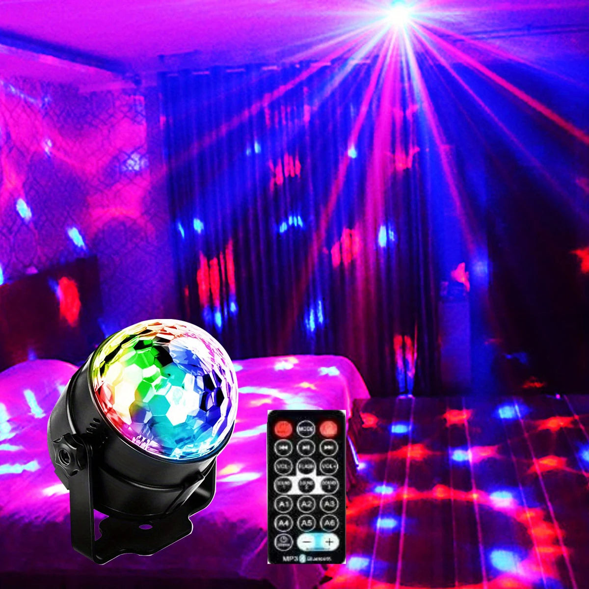Disco Ball LED RGB – Lampe de Soirée Rotative à Effets Sonores | Idéal Mariages, Anniversaires, Fêtes