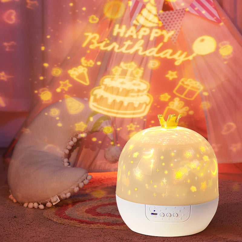 Lampe de Projection Étoilée Couronne – Rotative, Télécommande, 6 Films, LED Multicolore