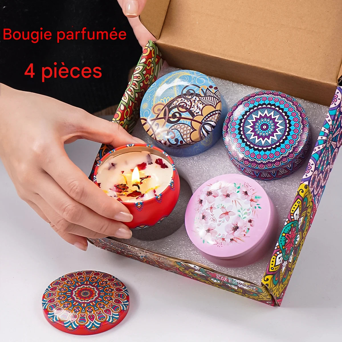 Coffret 4 Bougies Parfumées – Élégantes & Romantiques – Cadeau Bien-Être