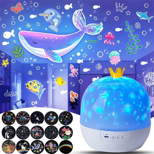 Lampe de Projection Étoilée Couronne – Rotative, Télécommande, 6 Films, LED Multicolore
