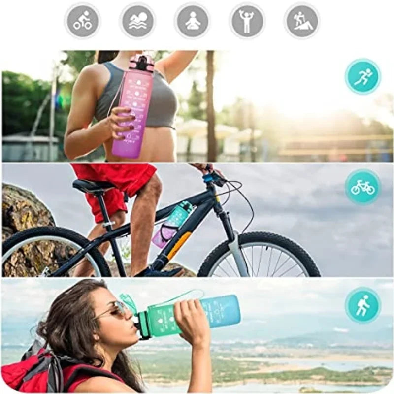 Bouteille d'Eau Sport 3 Tailles – Graduation Motivation avec Marquage Horaire et Anti-Fuite | Bouteille de Sport pour Gym et Outdoor